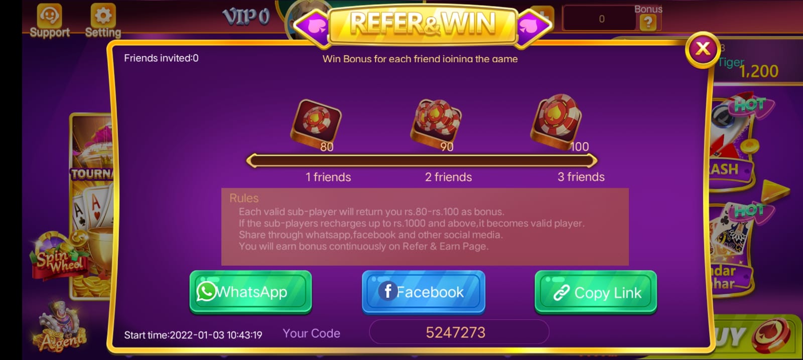 Refer & Earn Option In Rummy Tour Apk