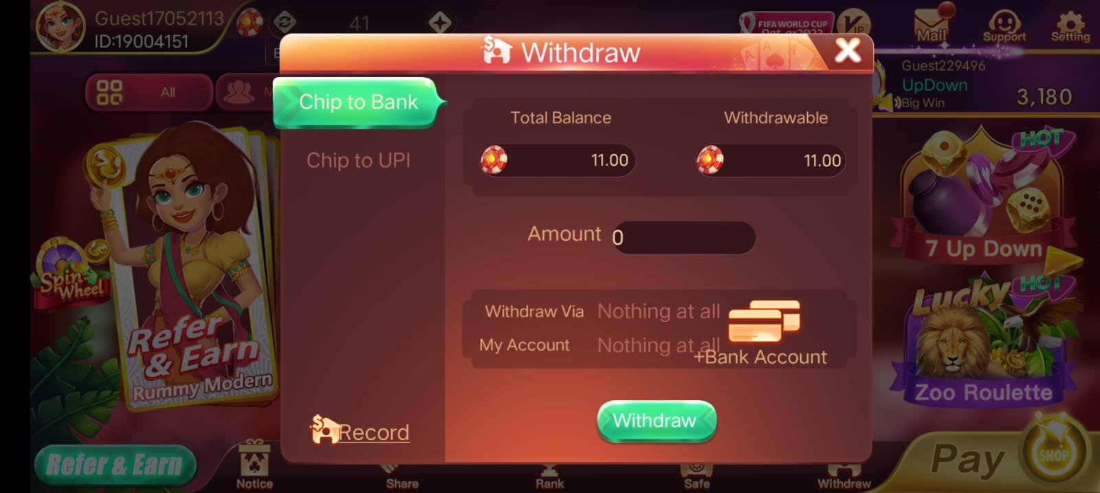 Withdraw Cash Program In Rummy Modern App