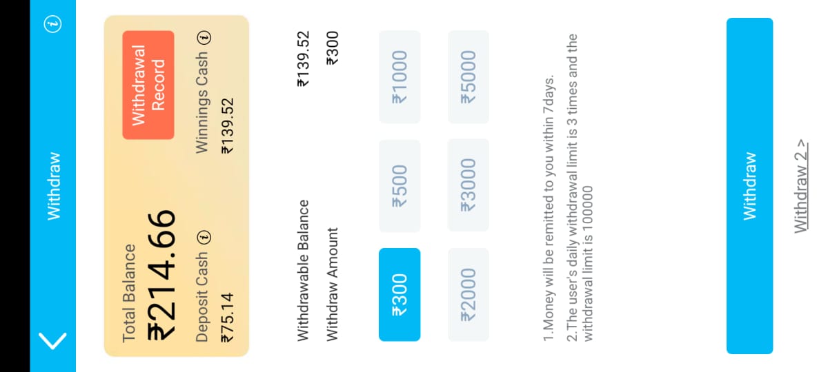 WITHDRAW MONEY IN Rummy Model App